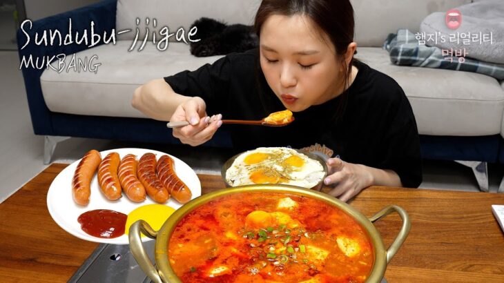 리얼먹방▶ ONE팬 순두부찌개 & 계란밥,소세지 ☆ 집밥먹방ㅣSundubu-jjigae&SausageㅣREAL SOUNDㅣASMR MUKBANGㅣ