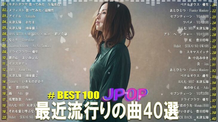 『2024最新版』 最近流行りの曲40選🎉新曲 2024 JPOPメドレー (最新曲 2024)👑2024ヒット曲メドレー👑YOASOBI, Ado, スピッツ, 米津玄師, 優里