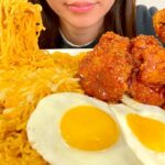 韓国チキンとチーズラーメンを爆食いする晩ごはん【韓国料理】