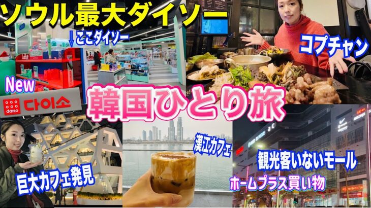 【韓国旅行】観光客いないNew最大級ダイソーに潜入🤗スーパーで買い物！お洒落なカフェ2軒！カロスキル/夜ご飯/ホームプラス