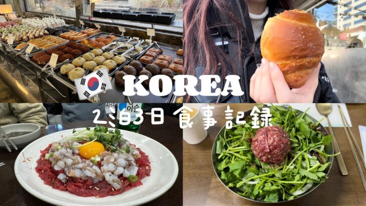 【韓国vlog】2泊3日韓国旅での食事記録🎀🇰🇷｜韓国カフェ｜チキン｜ミナリユッケ｜塩パン