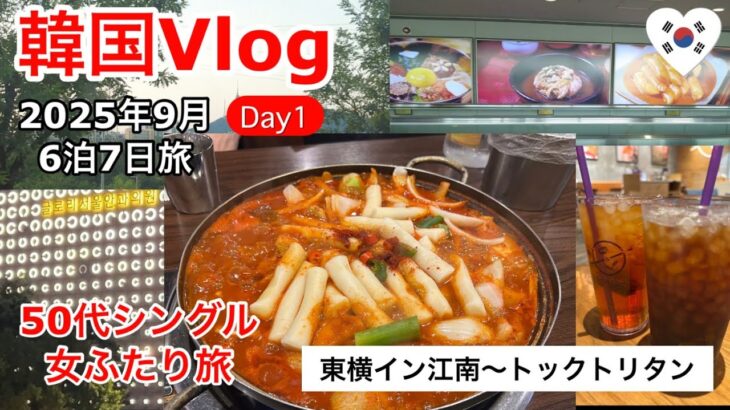 【韓国Vlog】6泊7日ソウル旅！1日目/江南東横イン泊/大人気トックトリタン/江南駅地下街/江南スーパー/江南夕食/アラフィフふたり旅