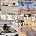 【vlog】3泊4日の韓国旅行/韓国入国までの流れも✨/弘大のカフェと明洞の屋台🍢/深夜便で丸一日遊べた初日🤭💓