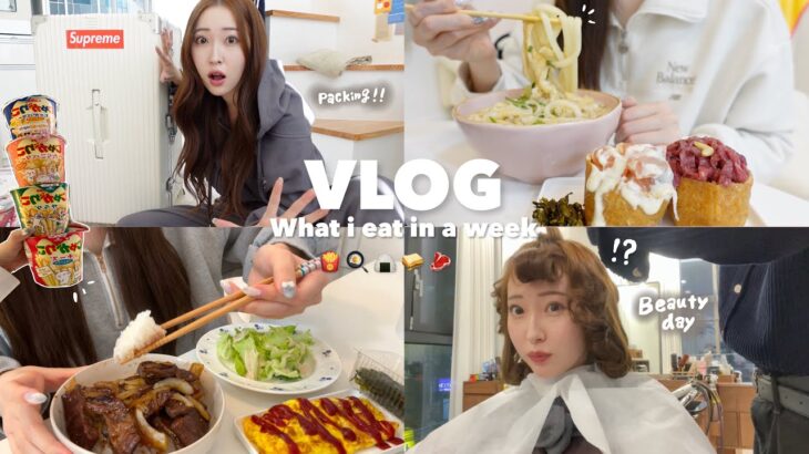 【Korea Vlog】一人暮らし留学生の日常🏡韓国での人生初パーマが衝撃的すぎた💇‍♀️🌀自炊記録/寝起きウーバー/パッキング🧳🍽️