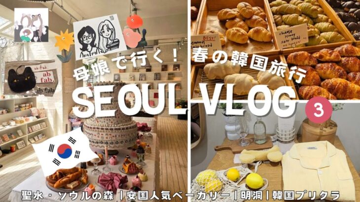[韓国 vlog]母娘で行く！春の韓国旅行③ | 聖水・ソウルの森 | 安国人気ベーカリー | 明洞 | 韓国プリクラ(KR/JP)